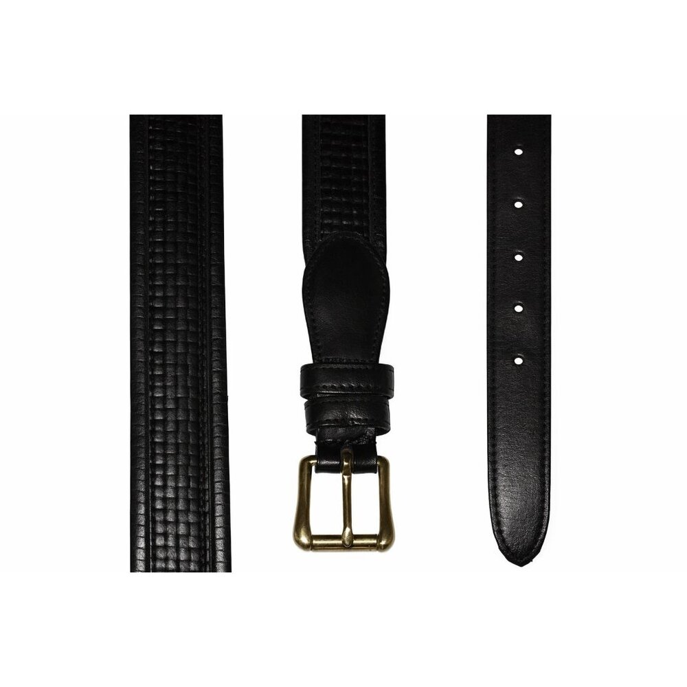 Coach Leather Designer Belt 3855 Black Basket Weave Brass Buckle, 42" / 105 CM